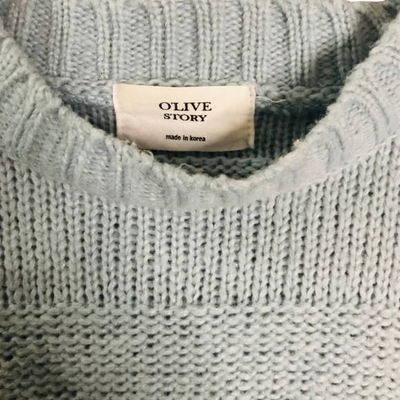 O’Live Story Light Blue Cropped Sweater With Alternating Patterns - Picture 2 of 3